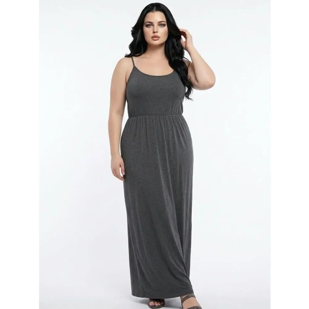 CHARMING CHARLIE | Dark Gray Maxi Dress Thin Straps Women’s Size Large